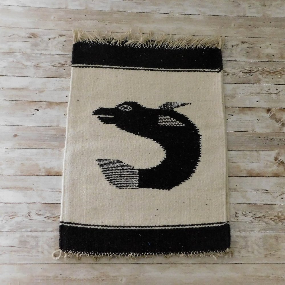 Vintage Zapotec Oaxacan Hand Woven Wall Art Table Runner Placemats Fish Pattern